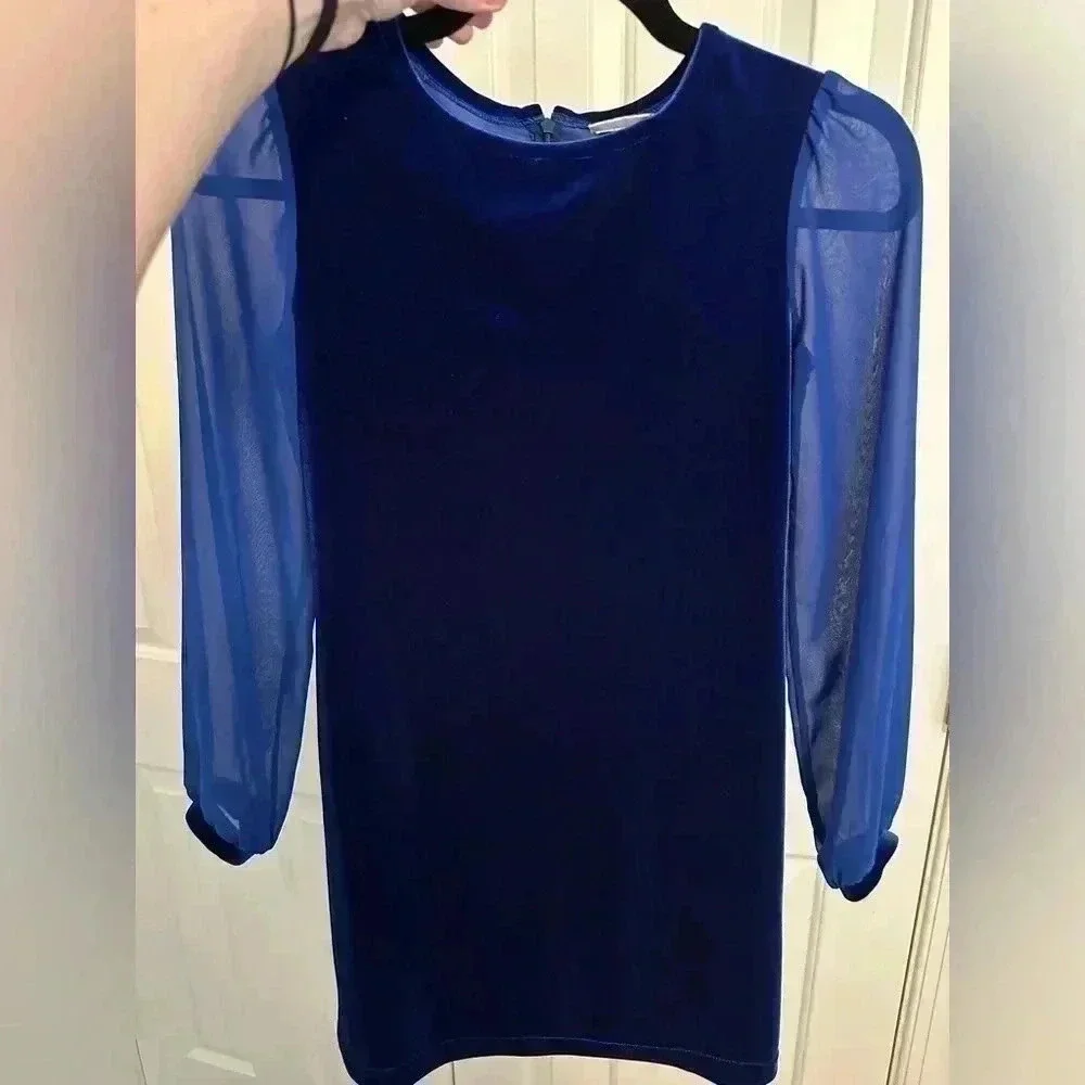 FLORENCE EISEMAN Girls Stretch Velvet Dress w/ Chiffon Sleeves